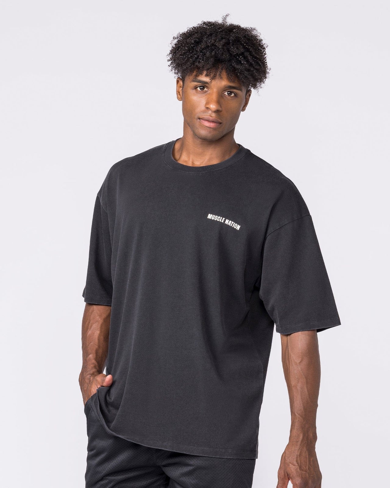 Essential Oversized Vintage Tee in Washed Black - Muscle Nation men's gym tee, view 4
