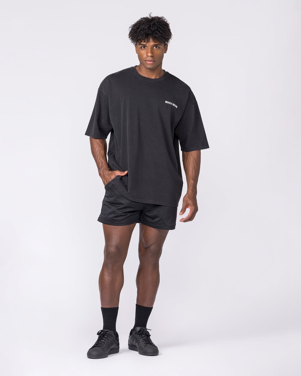Essential Oversized Vintage Tee in Washed Black - Muscle Nation men's gym tee, view 6