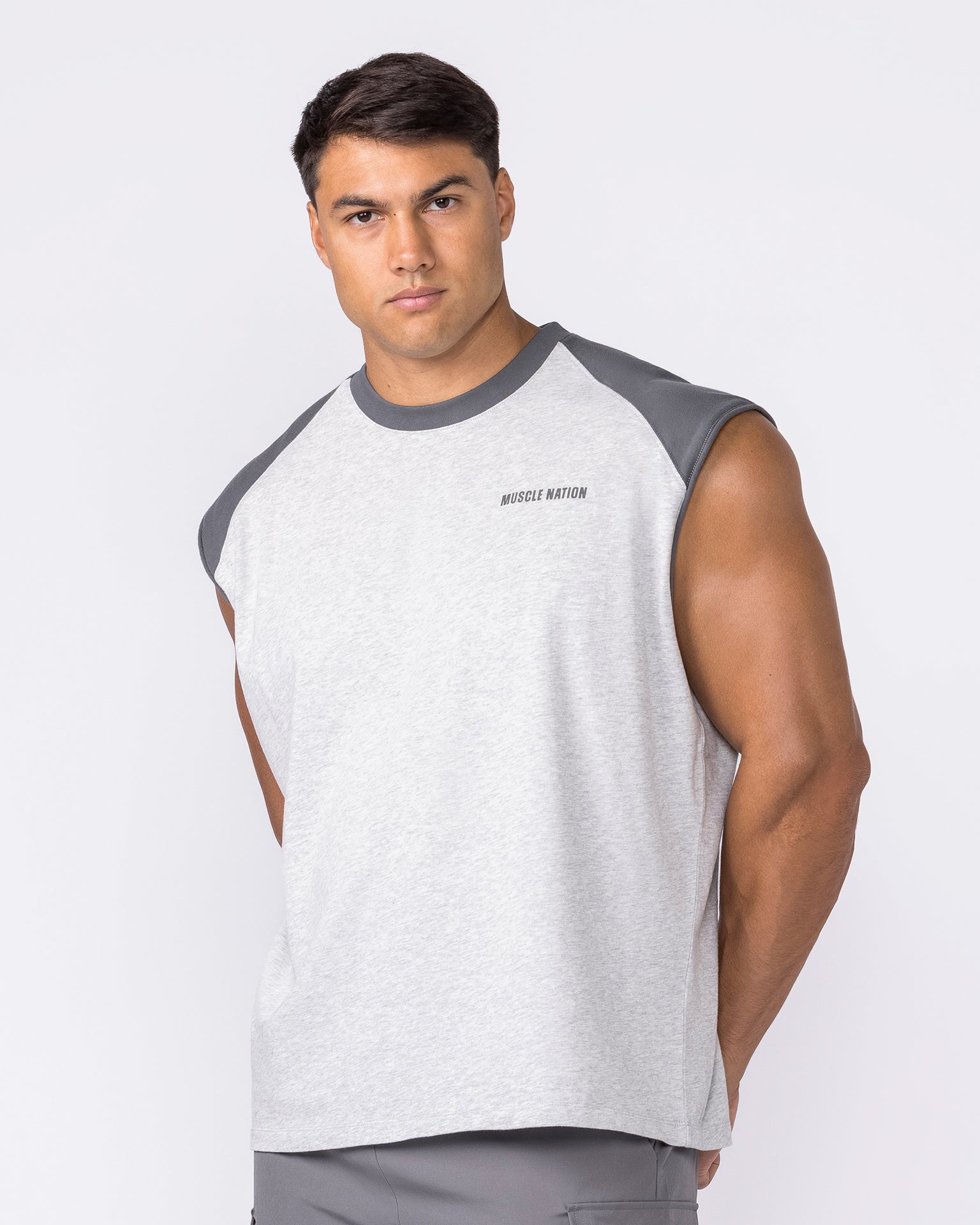 Essential Raglan Boxy Muscle Tank - Grey Marl / Tornado-Singlets & Tanks-S-042646GRM/TNDO-S-MNAPPRL50511-4-Muscle Nation