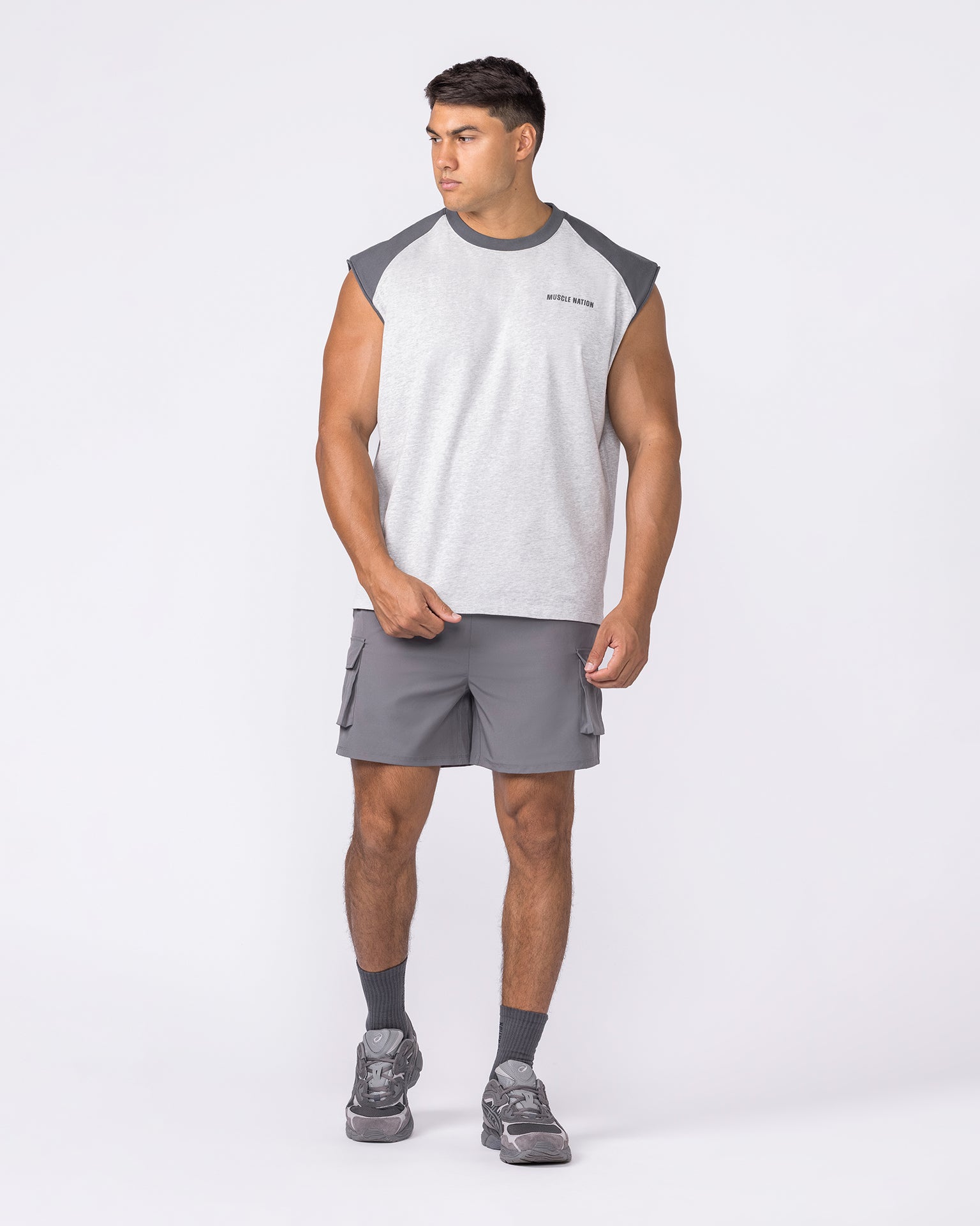 Essential Raglan Boxy Muscle Tank - Grey Marl / Tornado-Singlets & Tanks-S-042646GRM/TNDO-S-MNAPPRL50511-6-Muscle Nation