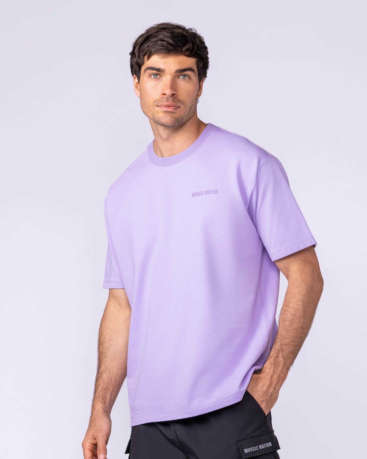 Essential Regular Fit Tee - Lavender-T-Shirts-S-1125184LAV-S-MNAPPRL47383-4-Muscle Nation