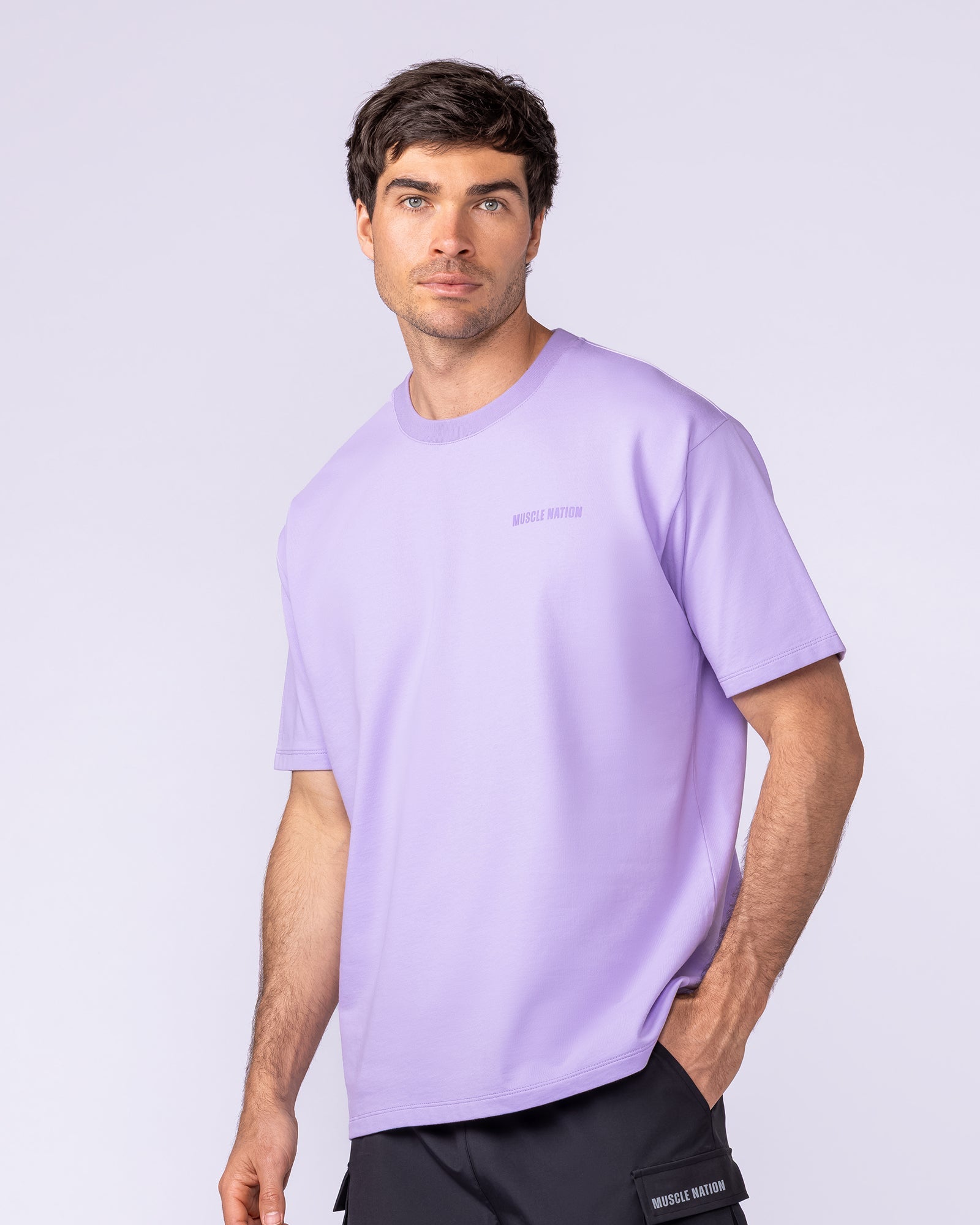 Essential Regular Fit Tee - Lavender-T-Shirts-S-1125184LAV-S-MNAPPRL47383-4-Muscle Nation