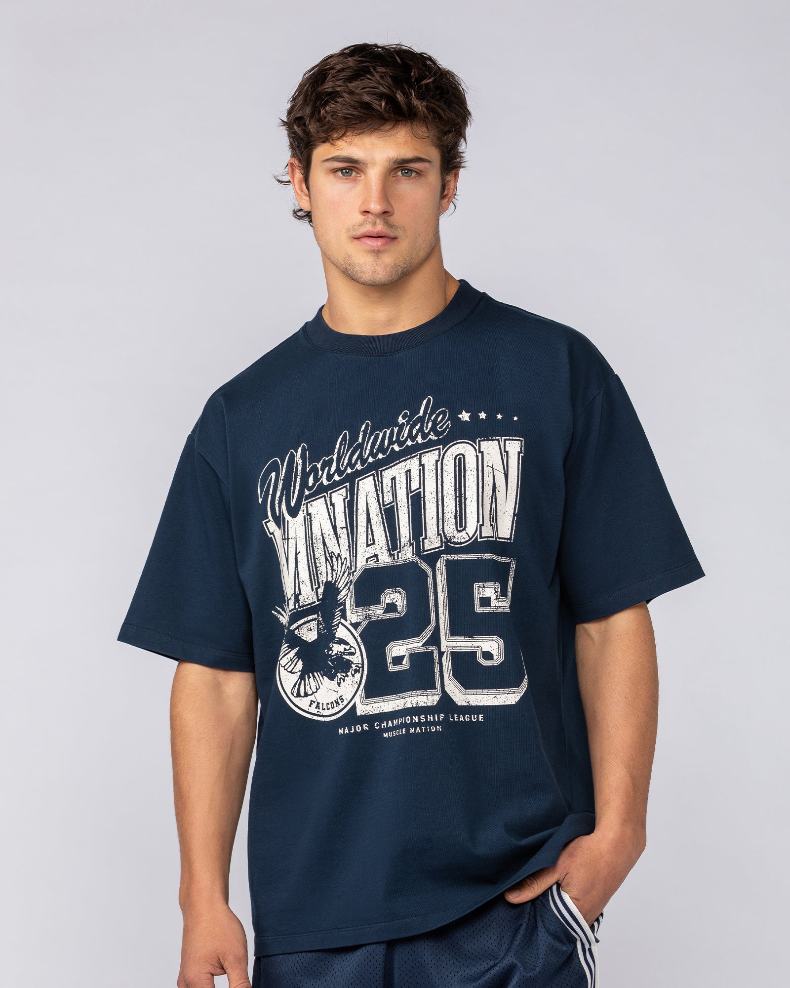 Falcon Regular Fit Tee Navy - Muscle Nation men's gym tee