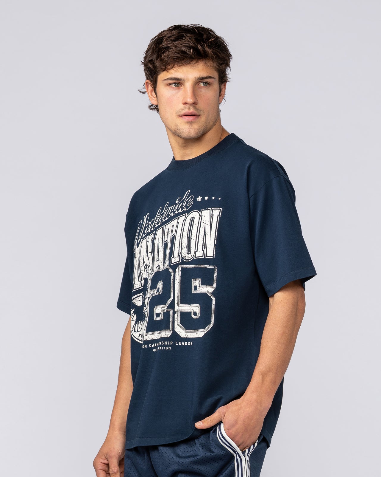 Falcon Regular Fit Tee Navy - Muscle Nation men's gym tee, view 2