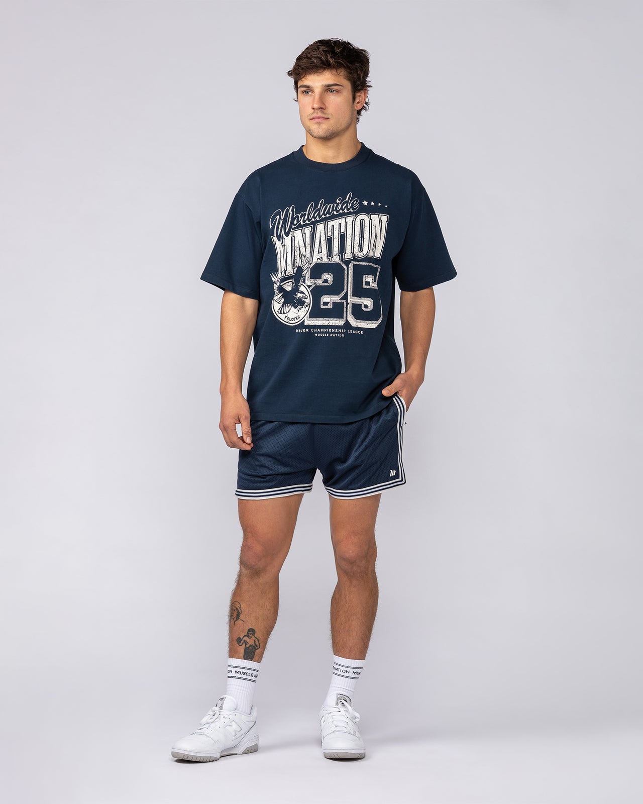 Falcon Regular Fit Tee Navy - Muscle Nation men's gym tee, view 5