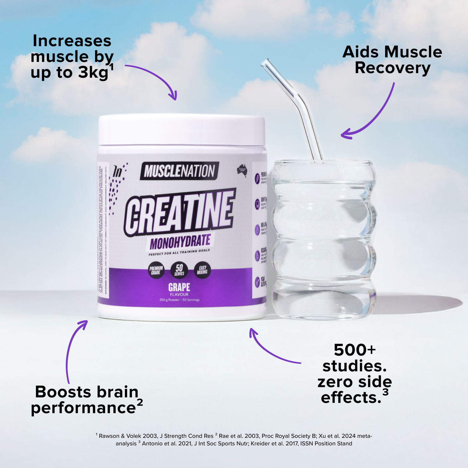 CREATINE MONOHYDRATE - Grape - 50 serves-Creatine-MNSUPPS0371-9359054002432-3-Muscle Nation