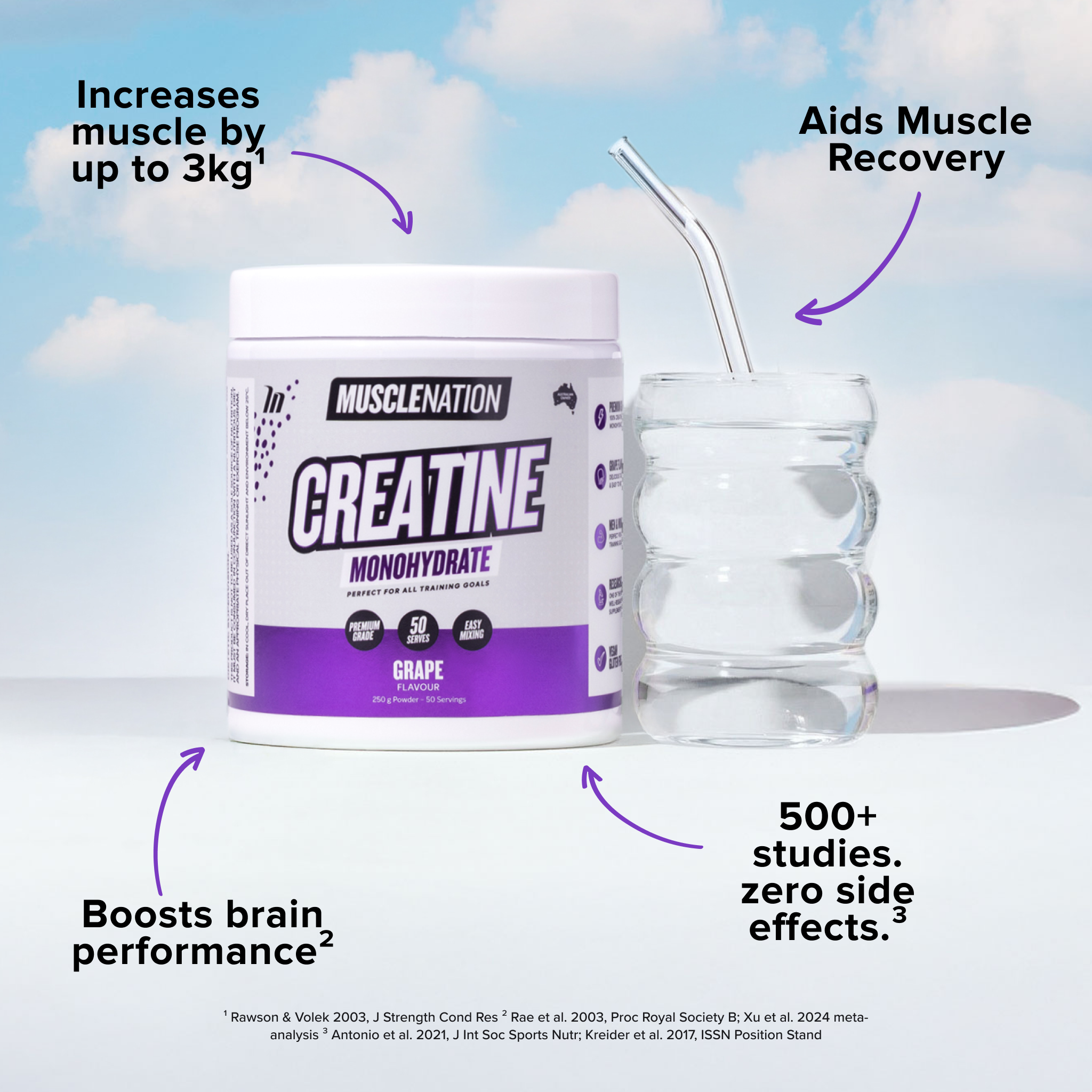 CREATINE MONOHYDRATE - Grape - 50 serves-Creatine-MNSUPPS0371-9359054002432-3-Muscle Nation