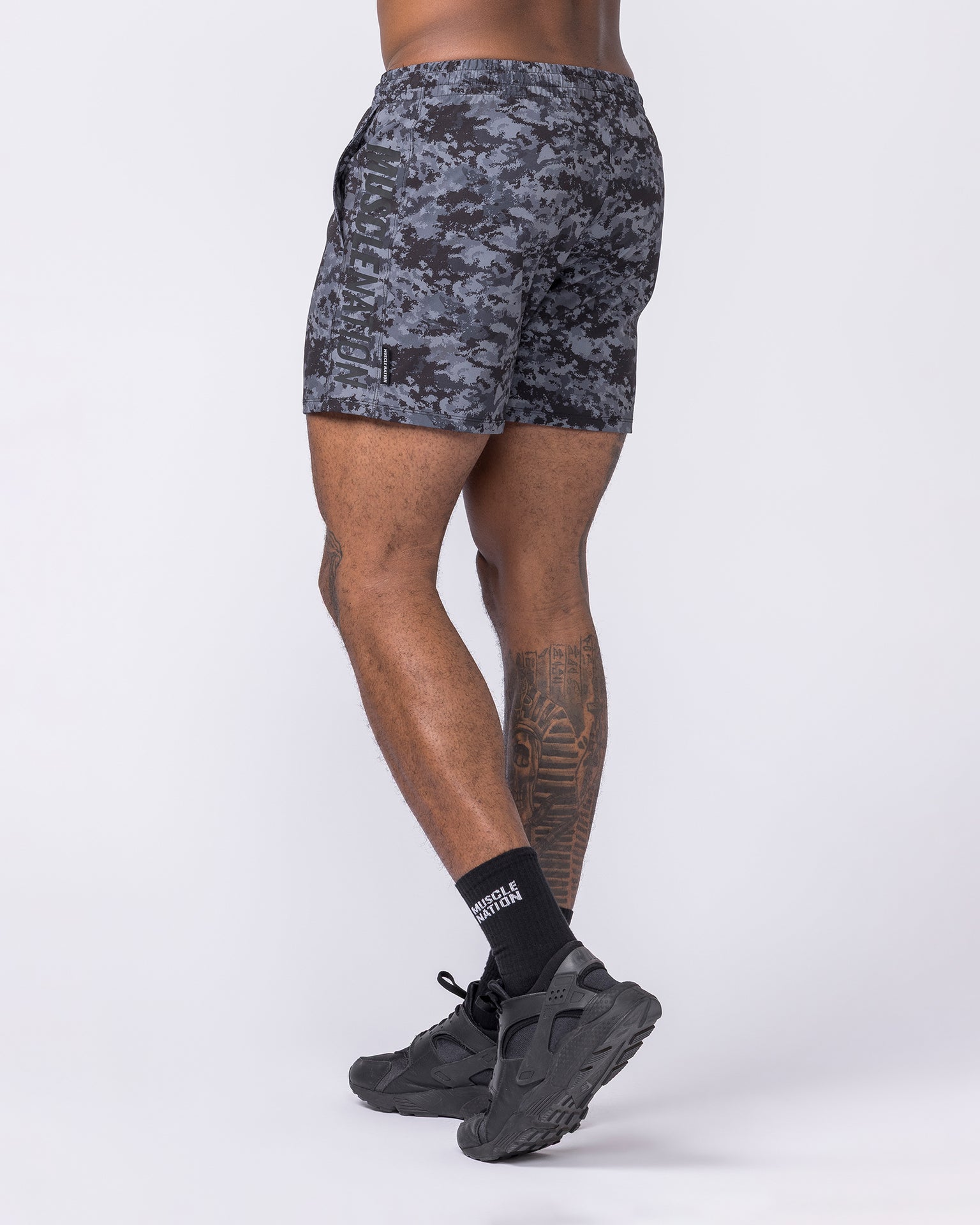 Function 4" Shorts - Grey/ Black Distressed Print-Shorts-S-062410GBDP-S-MNAPPRL31807-2-Muscle Nation