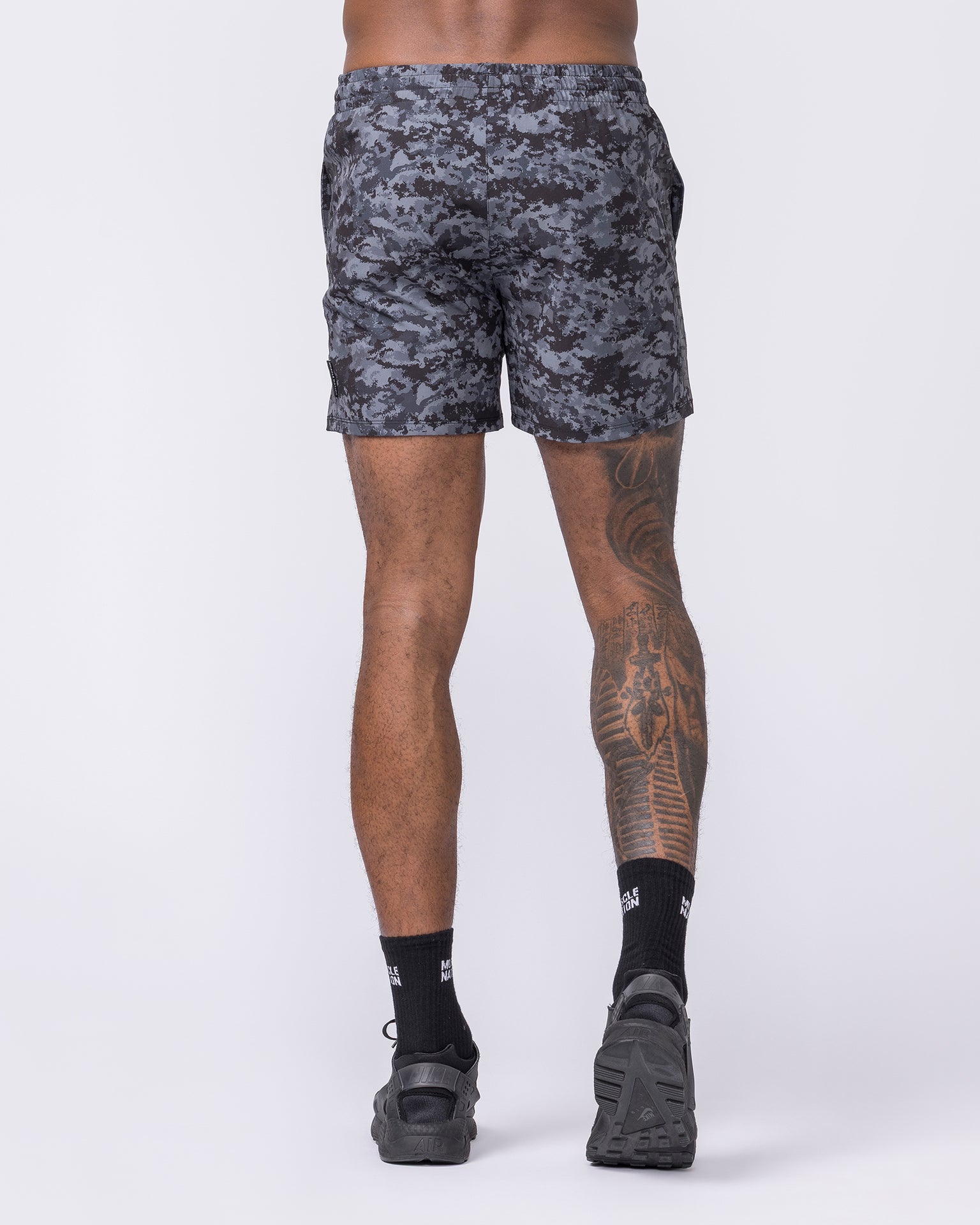 Function 4" Shorts - Grey/ Black Distressed Print-Shorts-S-062410GBDP-S-MNAPPRL31807-5-Muscle Nation