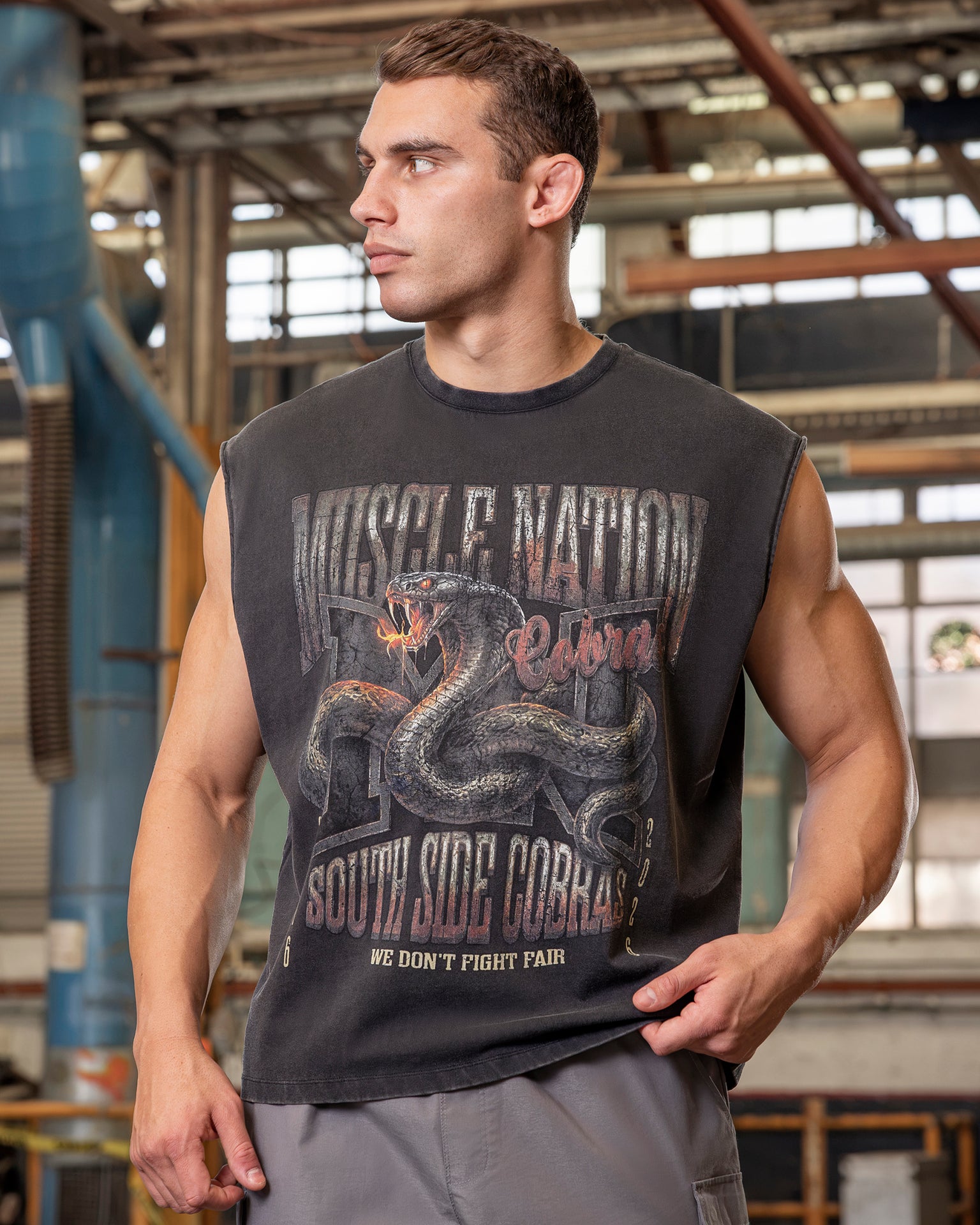 Cobras Boxy Muscle Tank - Washed Black