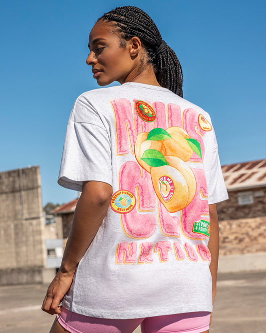 Peach Nation Oversized Tee in Snow Grey Marl
