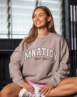 Studio Oversized Pullover Oat - Muscle Nation women's hoodie