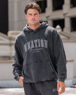 Worldclass Oversized Vintage Hoodie Washed Black - Muscle Nation men's hoodie