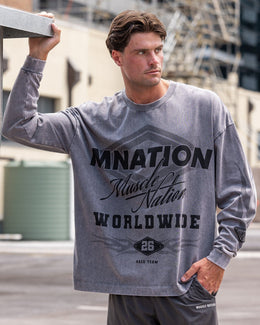 Worldwide Racing Long Sleeve Vintage Tee in Washed Tornado - Muscle Nation men's long sleeve tee