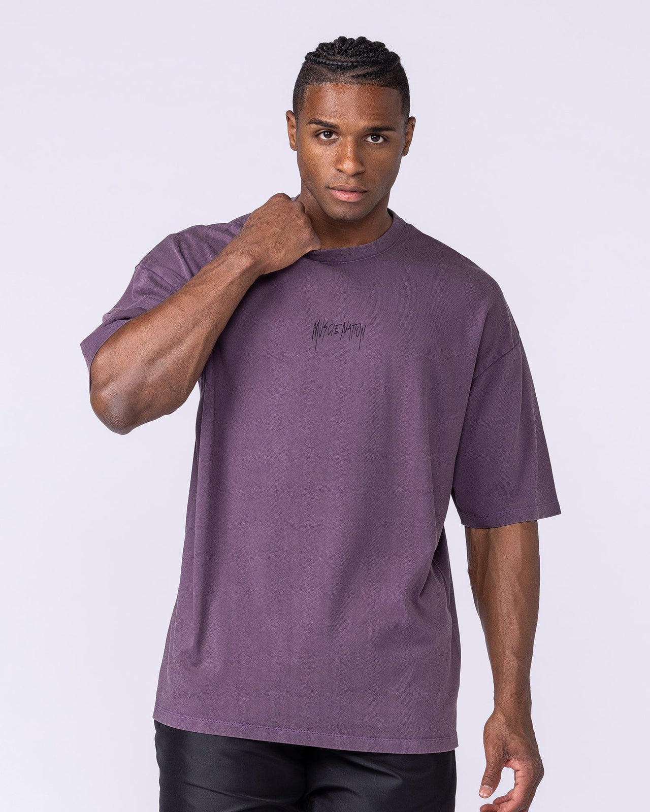 Heartless Oversized Vintage Tee Washed Dark Purple - Muscle Nation men's gym tee, view 2