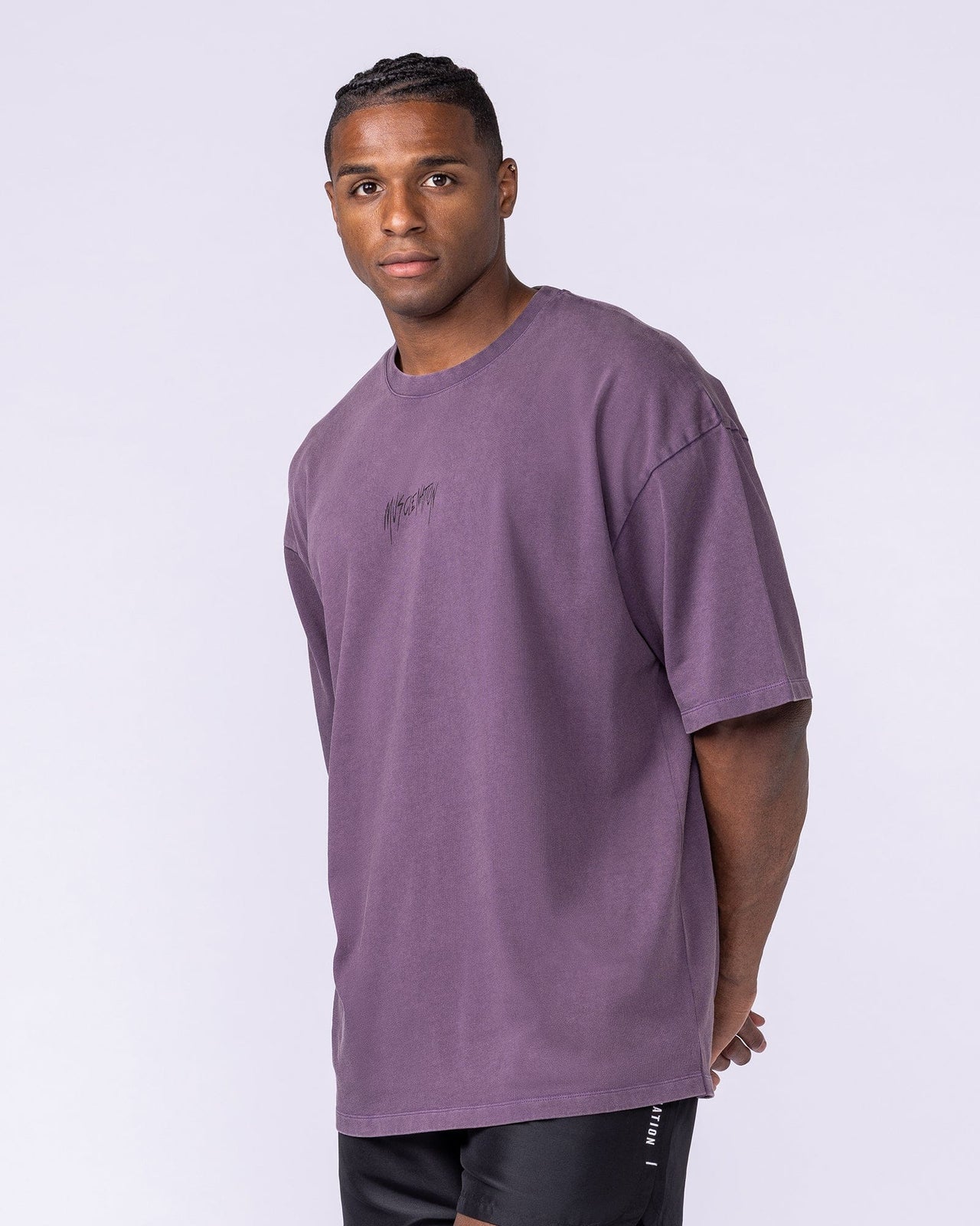 Heartless Oversized Vintage Tee Washed Dark Purple - Muscle Nation men's gym tee, view 3