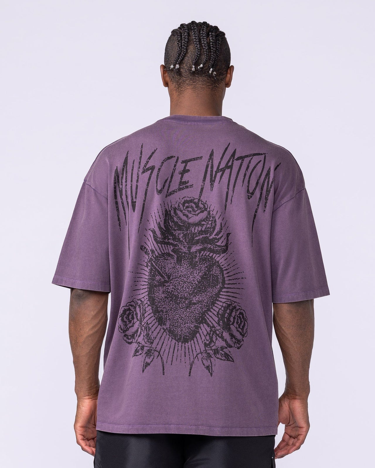 Heartless Oversized Vintage Tee Washed Dark Purple - Muscle Nation men's gym tee, view 4