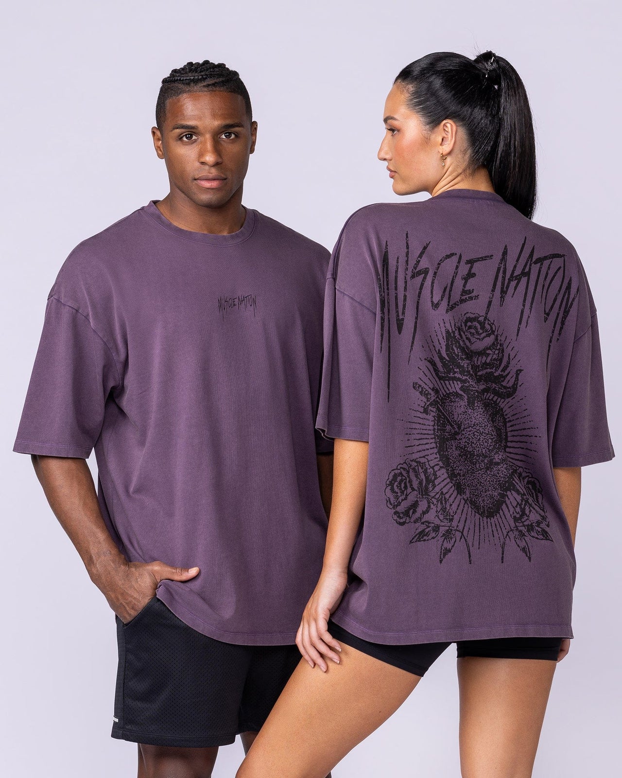 Heartless Oversized Vintage Tee Washed Dark Purple - Muscle Nation men's gym tee, view 6 | WOMENS-1