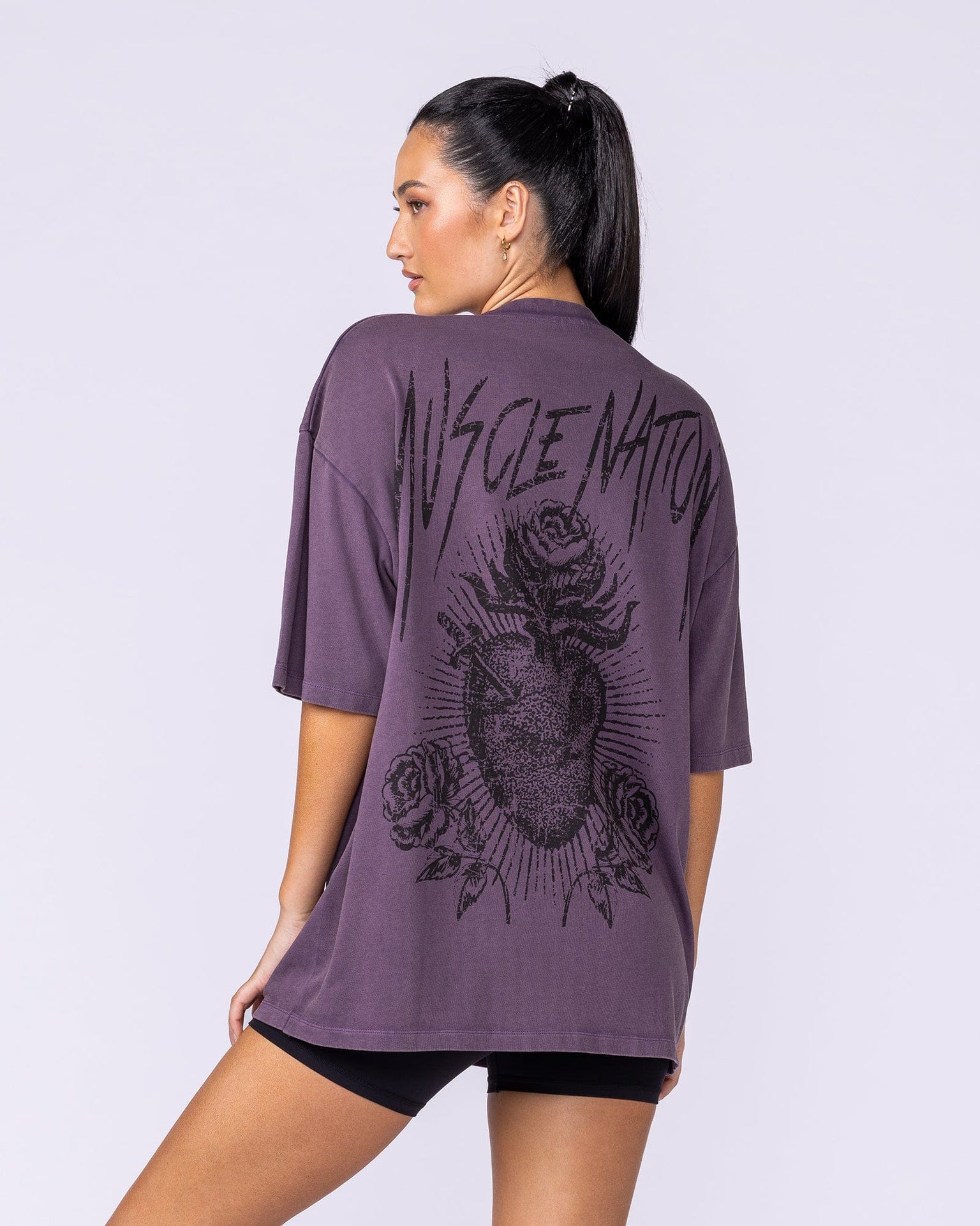 Heartless Oversized Vintage Tee Washed Dark Purple - Muscle Nation men's gym tee, view 7