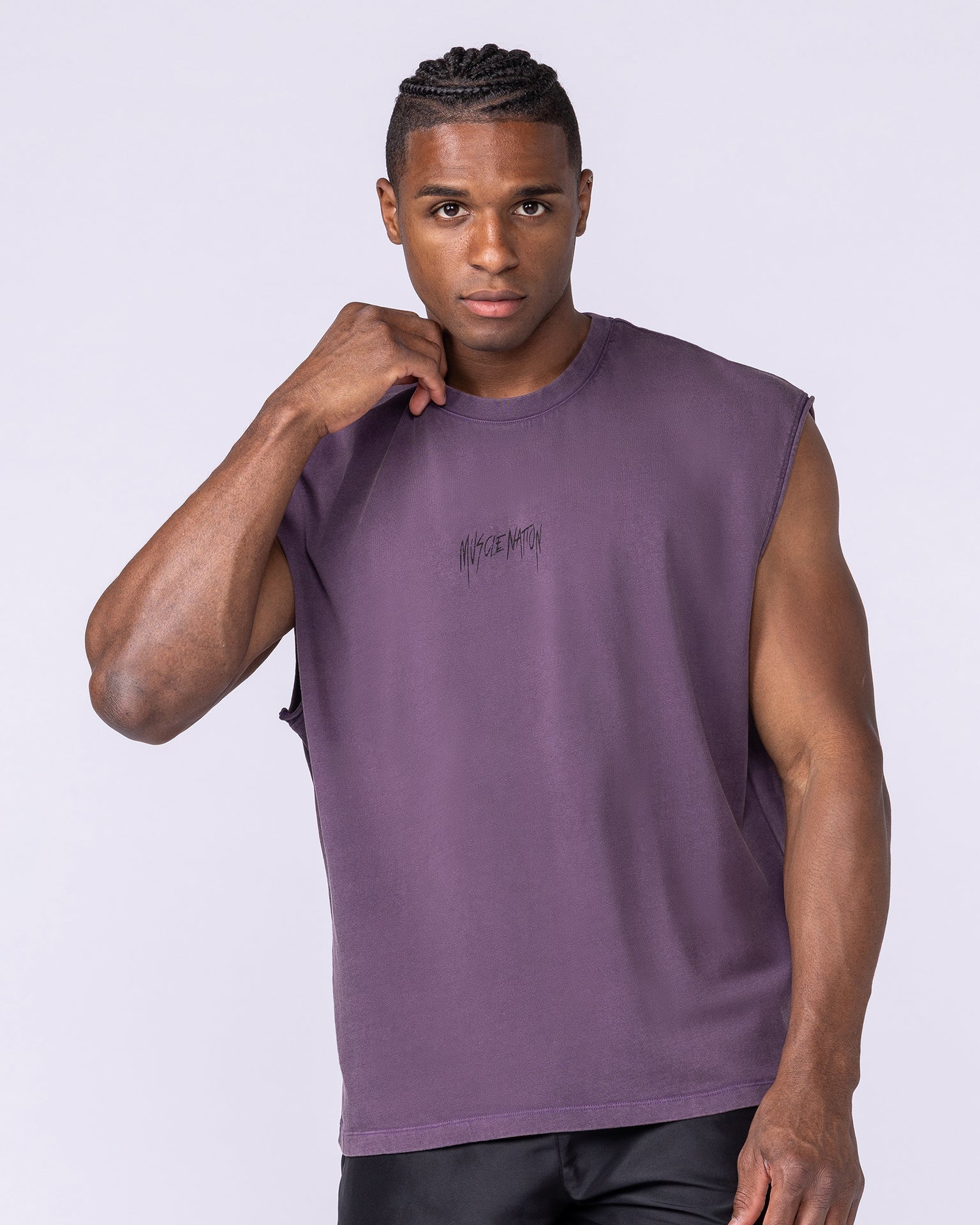 Heartless Vintage Boxy Muscle Tank - Washed Dark Purple-Singlets & Tanks-S-1125142WDRKPUR-S-MNAPPRL47433-4-Muscle Nation