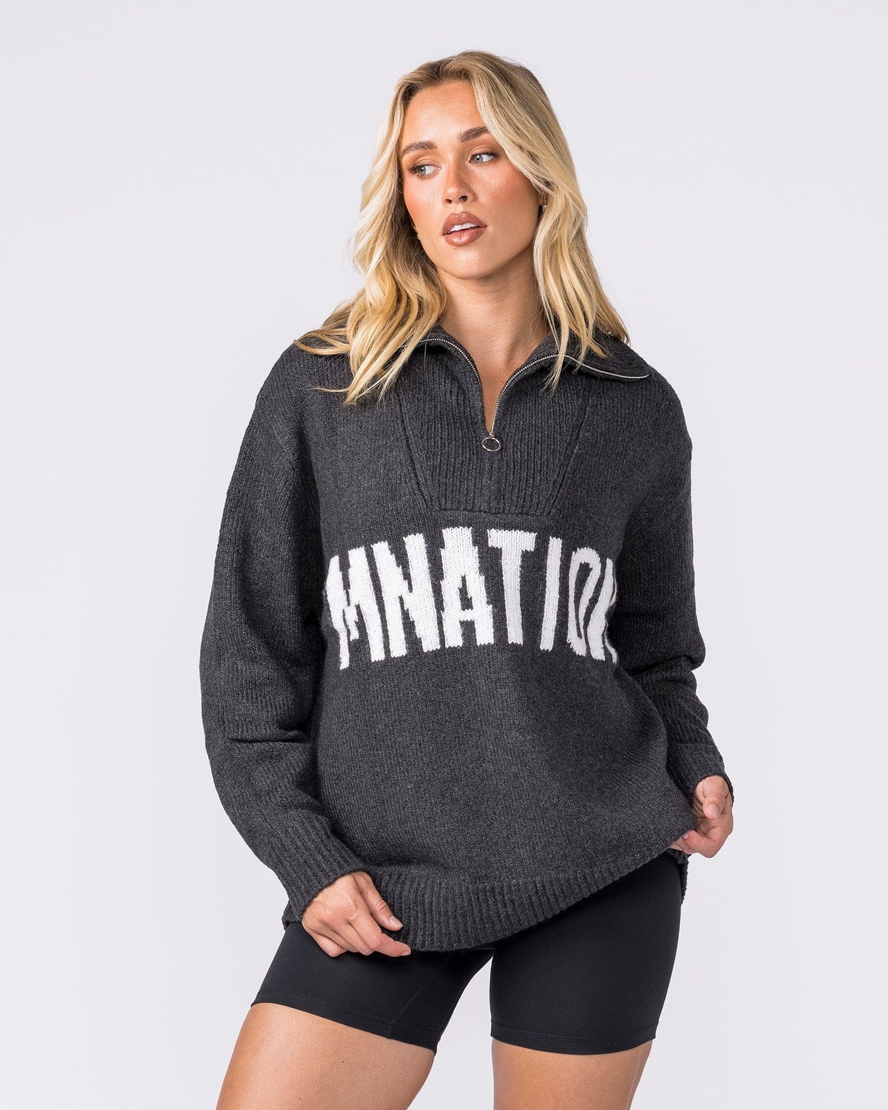 Heritage Oversized Knit Black Marl - Muscle Nation women's hoodie, view 4