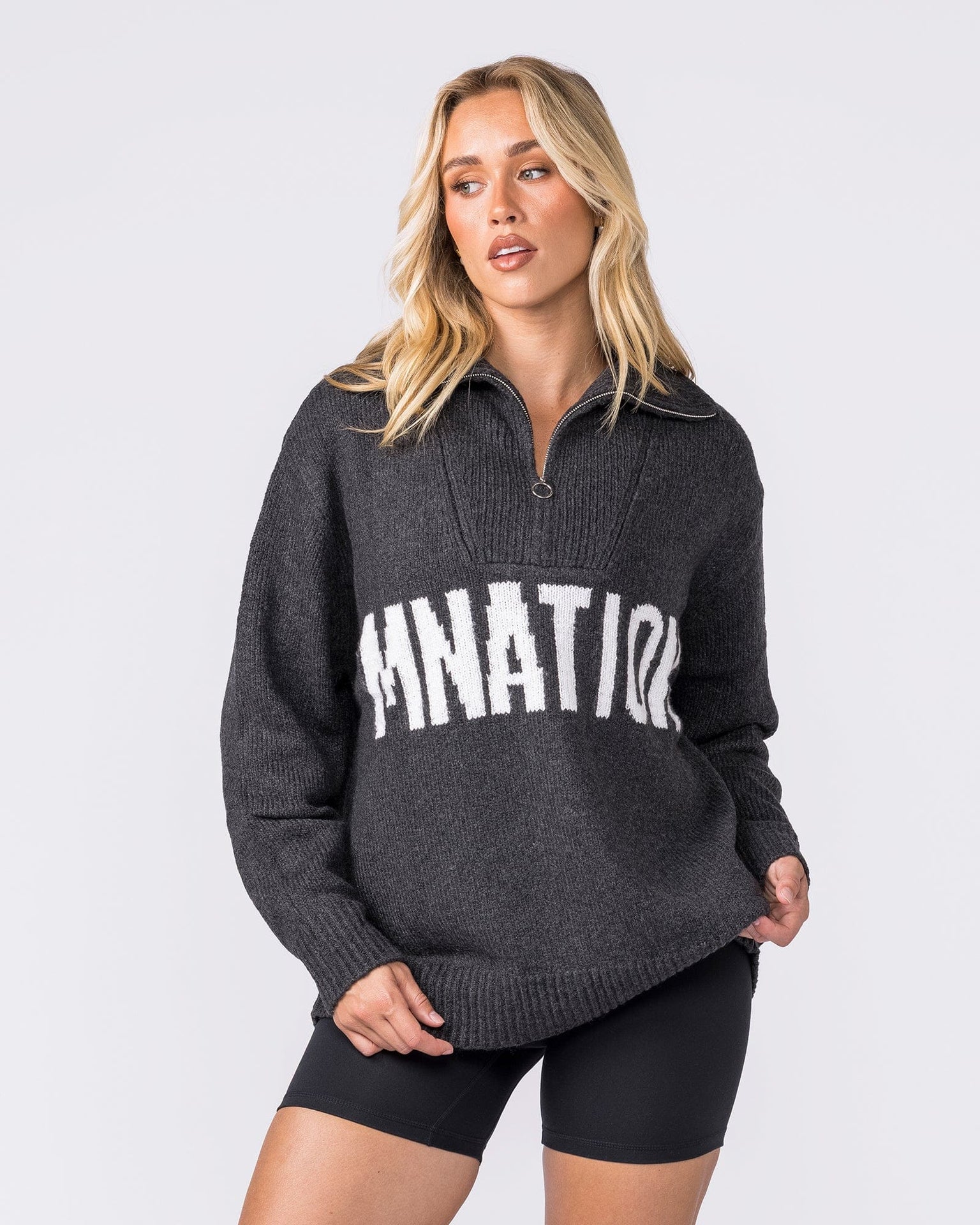 Heritage Oversized Knit Black Marl - Muscle Nation women's hoodie, view 4