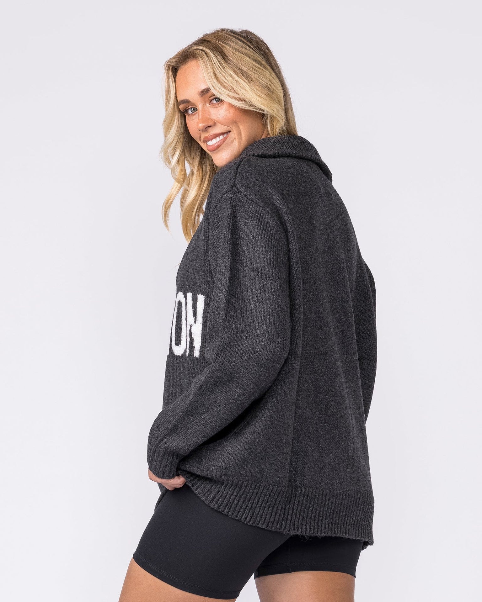 Heritage Oversized Knit Black Marl - Muscle Nation women's hoodie, view 3
