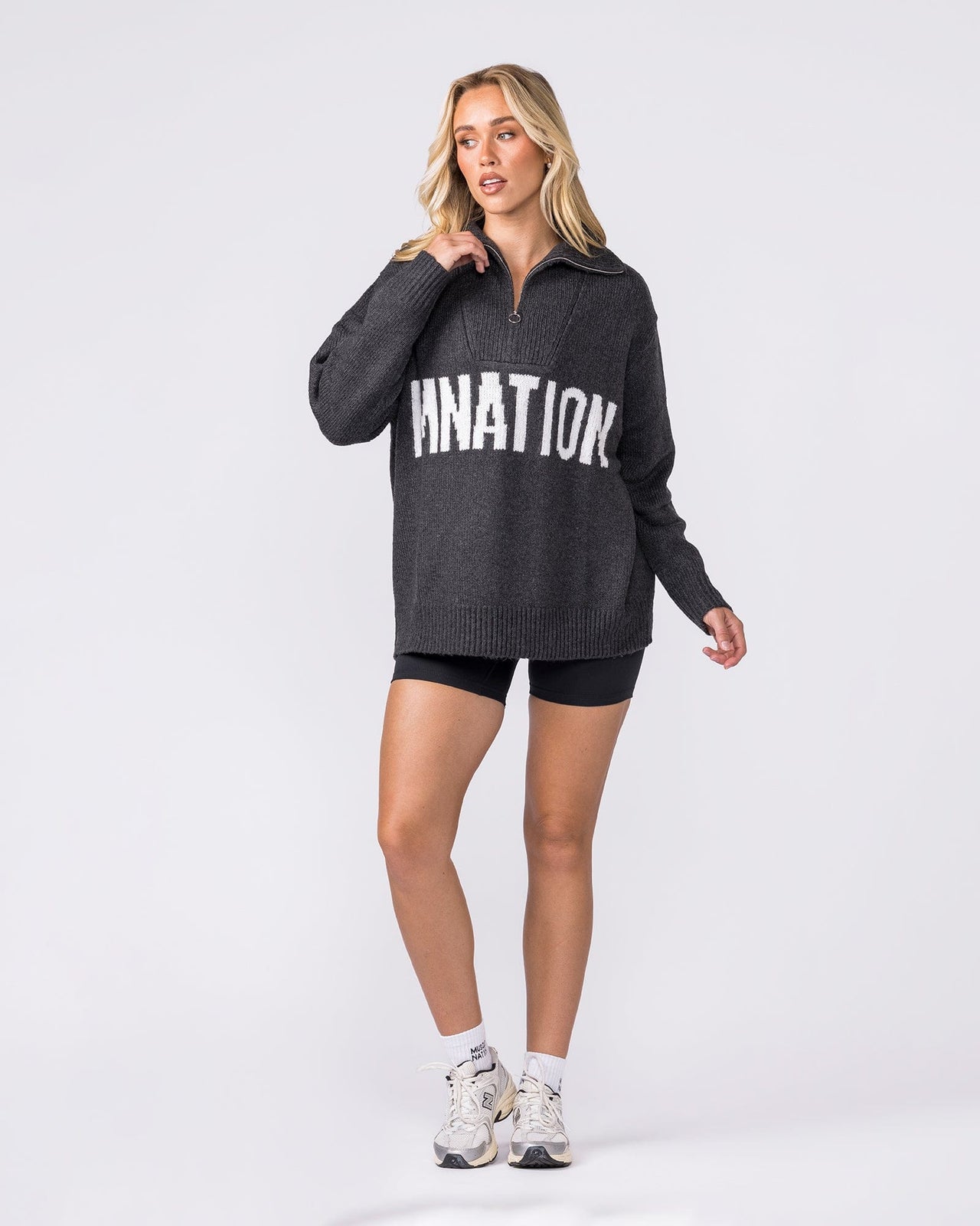 Heritage Oversized Knit Black Marl - Muscle Nation women's hoodie, view 7