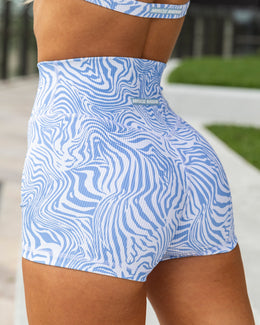 Zero Rise Rib Booty Shorts - Pacific Blue Zebra-Shorts-XXS-112419PACBLZEB-XXS-MNAPPRL33190-1-Muscle Nation