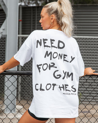 Need Money Oversized Tee - White-T-Shirts-XXS-1124114WHT-XXS-MNAPPRL34685-1-Muscle Nation