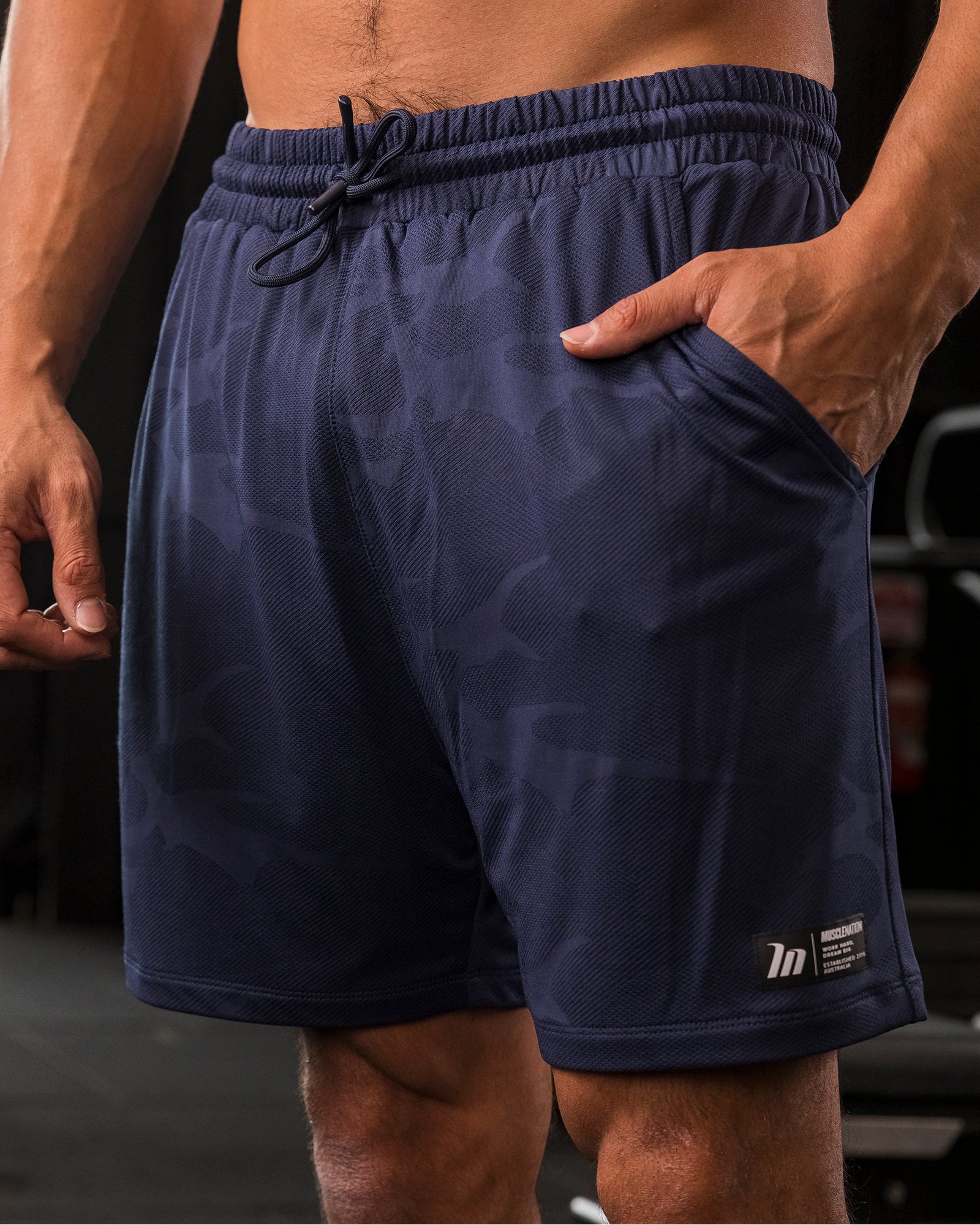 Tech Camo Lay Up 5" Shorts Navy Camo - Muscle Nation men's gym shorts
