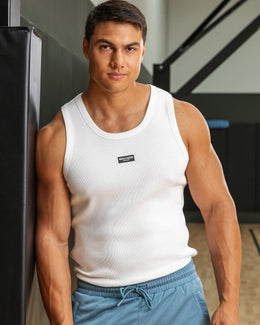Rib Fitted Training Tank White - Muscle Nation men's muscle tank
