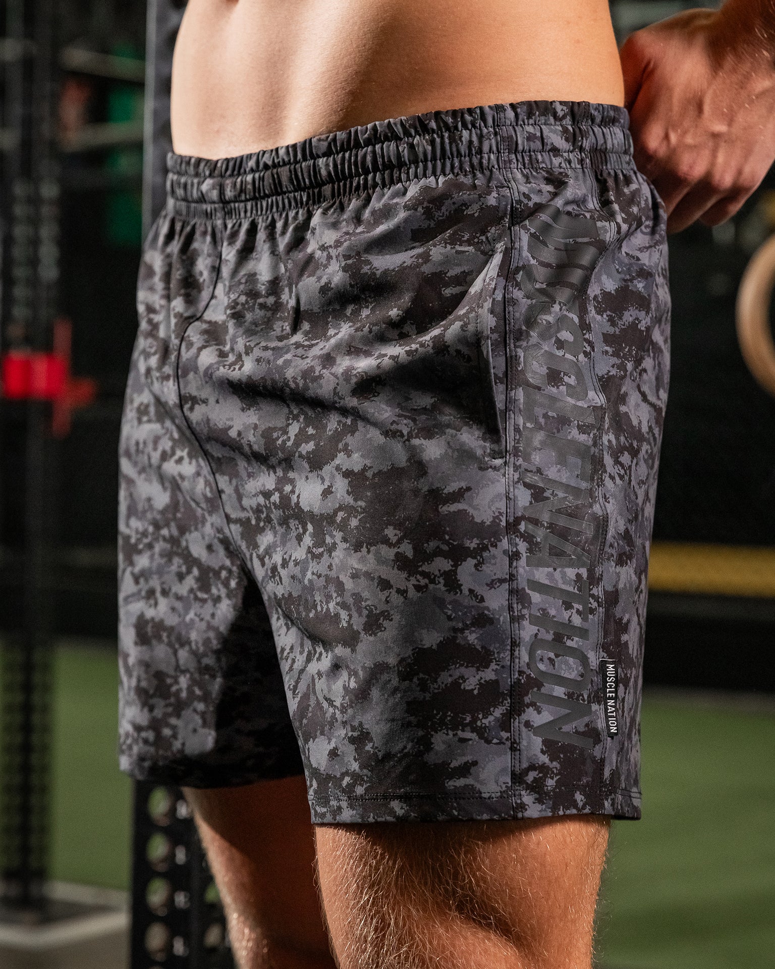 Function 4" Shorts - Grey/ Black Distressed Print-Shorts-S-062410GBDP-S-MNAPPRL31807-1-Muscle Nation