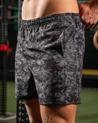 Function 4" Shorts - Grey/ Black Distressed Print-Shorts-S-062410GBDP-S-MNAPPRL31807-1-Muscle Nation