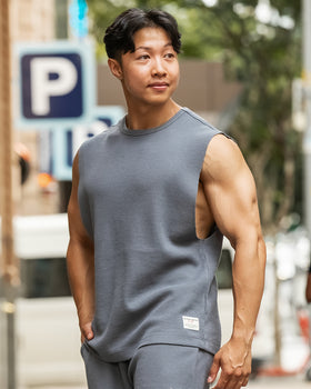 Lee Lem Short Boxy Waffle Muscle Tank - Platinum Grey-Singlets & Tanks-XS-022548PLGREY-XS-MNAPPRL42806-1-Muscle Nation