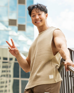 Lee Lem Short Boxy Waffle Muscle Tank - Butterscotch-Singlets & Tanks-XS-022548BTTRSTCH-XS-MNAPPRL42807-1-Muscle Nation