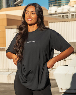 Relaxed Rib Training Tee Black - Muscle Nation women's gym tee
