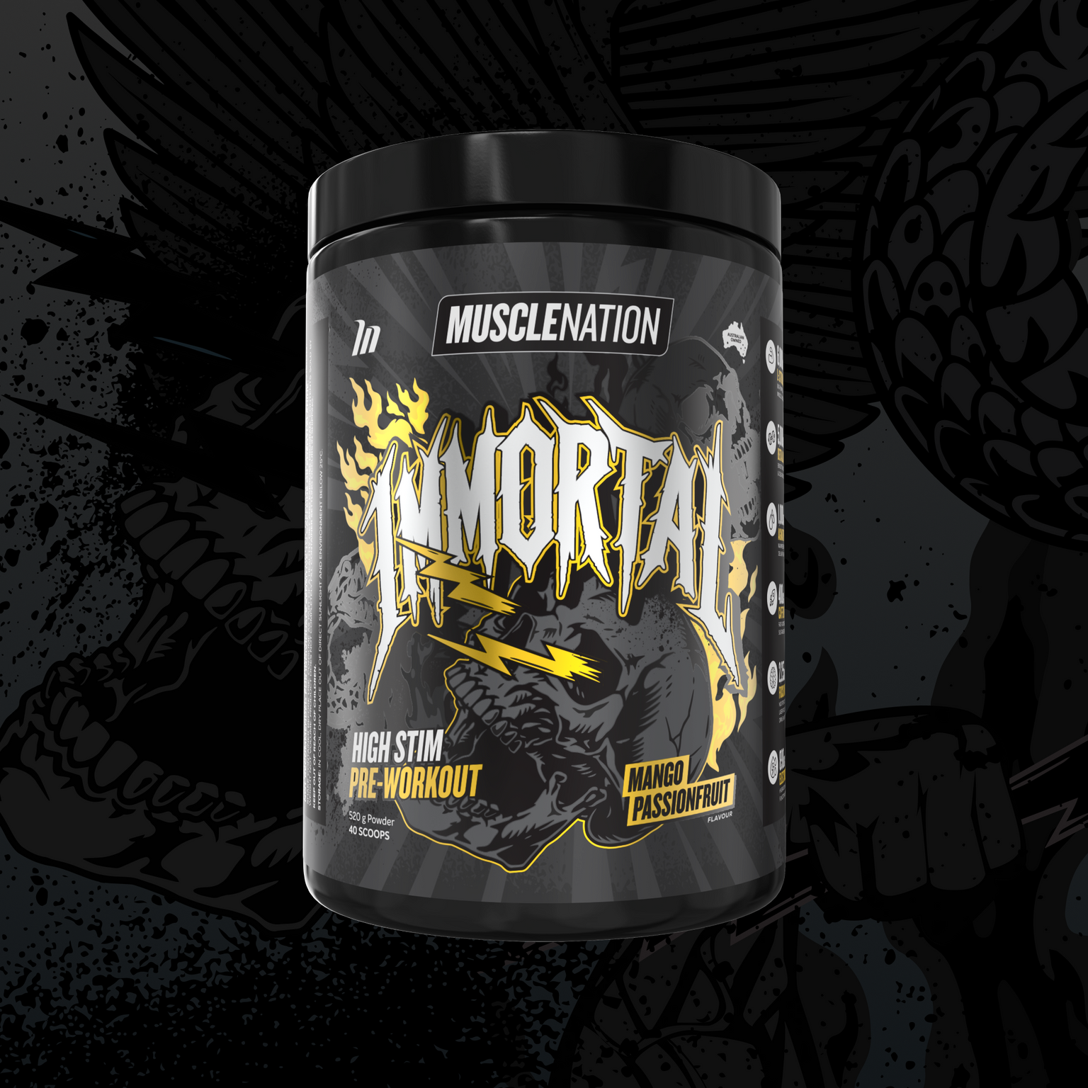 IMMORTAL Pre-Workout - Mango Passionfruit - 40 serves-Pre-Workouts-MNSUPPS0407-9359054002999-1-Muscle Nation