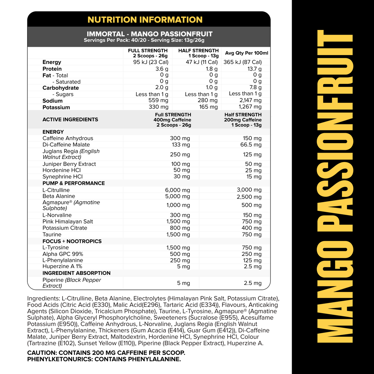 Pre Workout Mango Raspberry IMMORTAL Pre-Workout Mango Passionfruit | Pre-Workout | Muscle Nation