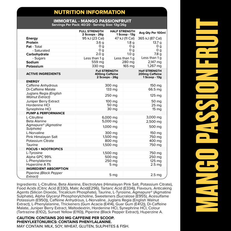 IMMORTAL Pre-Workout - Mango Passionfruit - 40 serves
