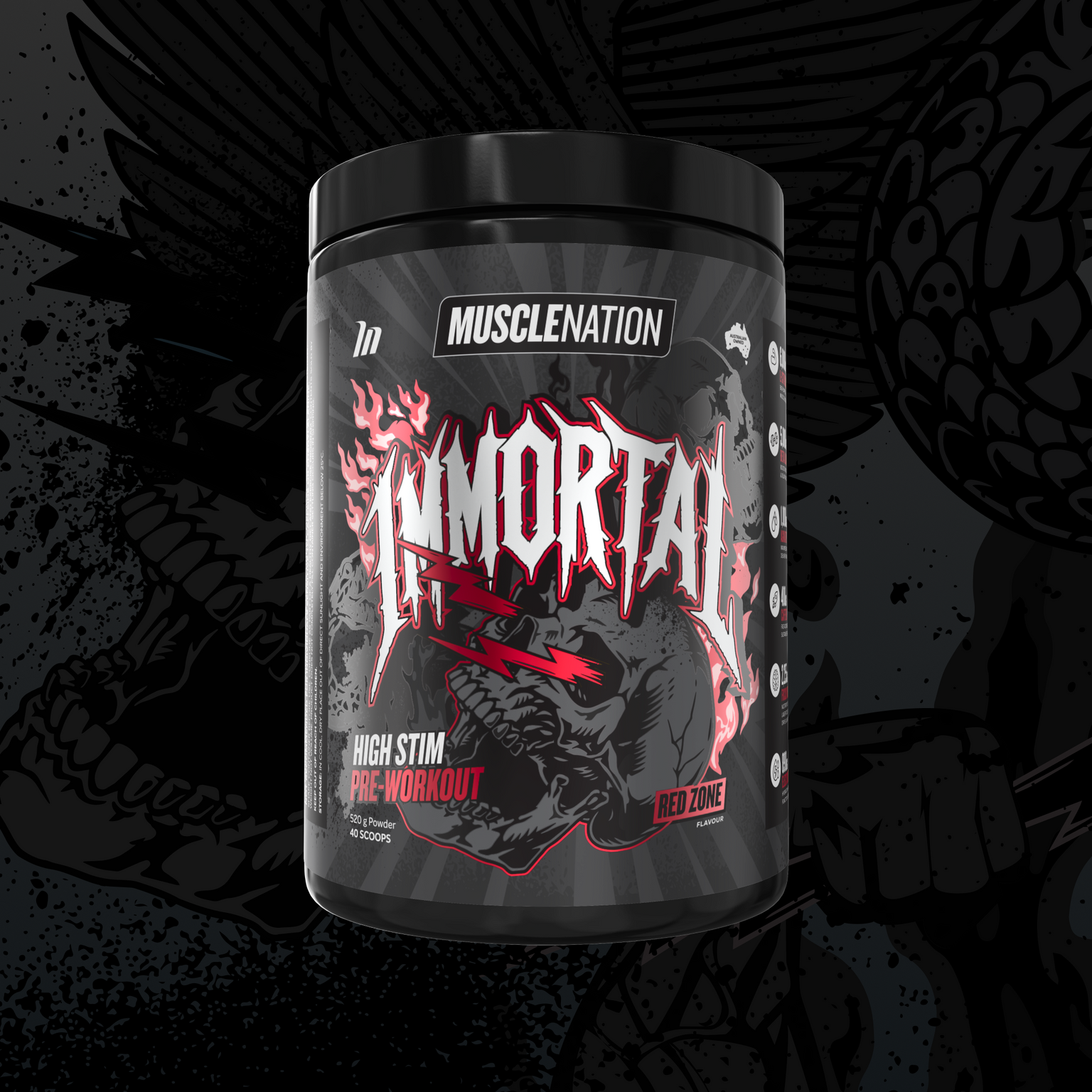 IMMORTAL Pre-Workout - Red Zone - 40 serves-Pre-Workouts-MNSUPPS0409-9359054002982-1-Muscle Nation