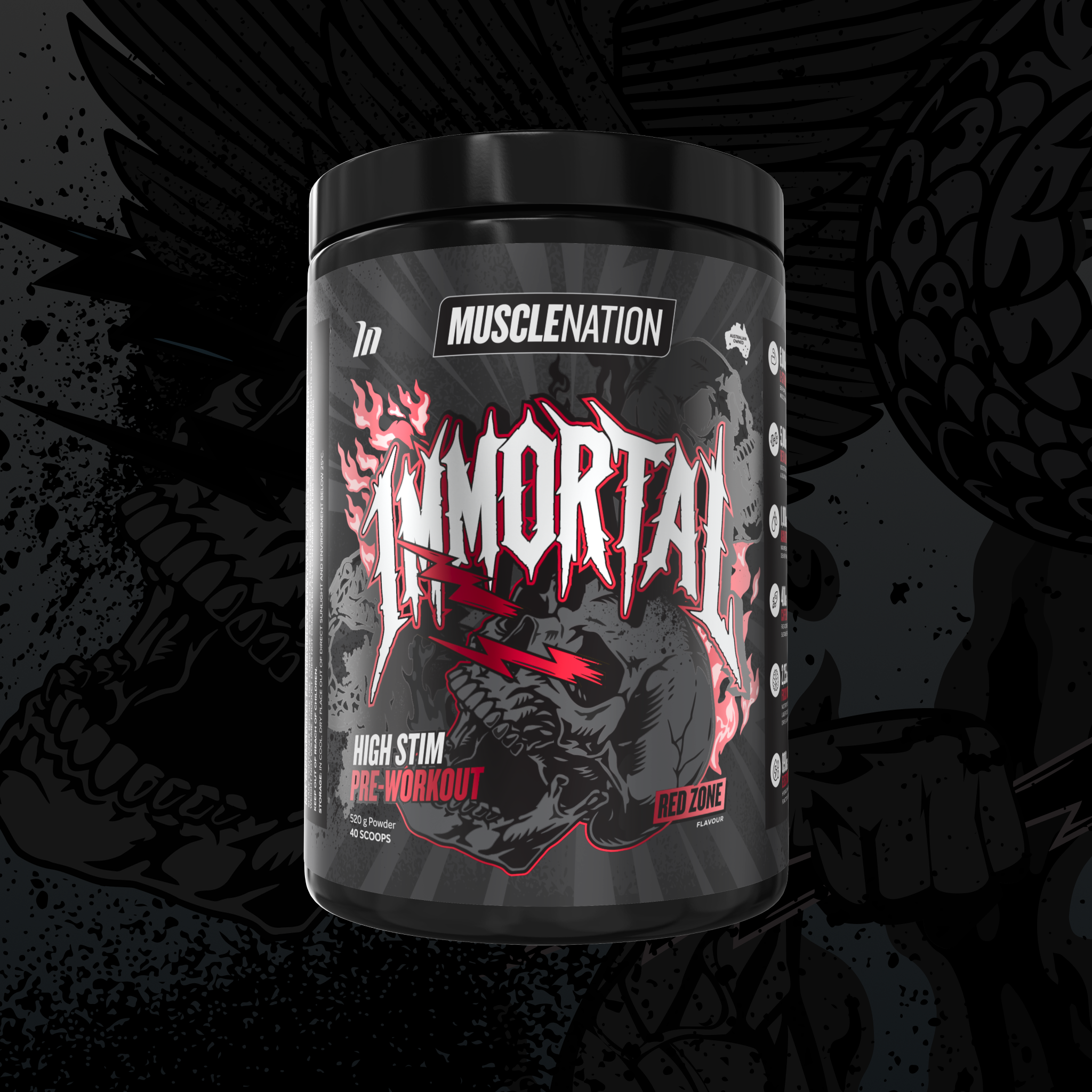 IMMORTAL Pre-Workout - Red Zone - 40 Serves-Pre-Workouts-MNSUPPS0409-9359054002982-1-Muscle Nation