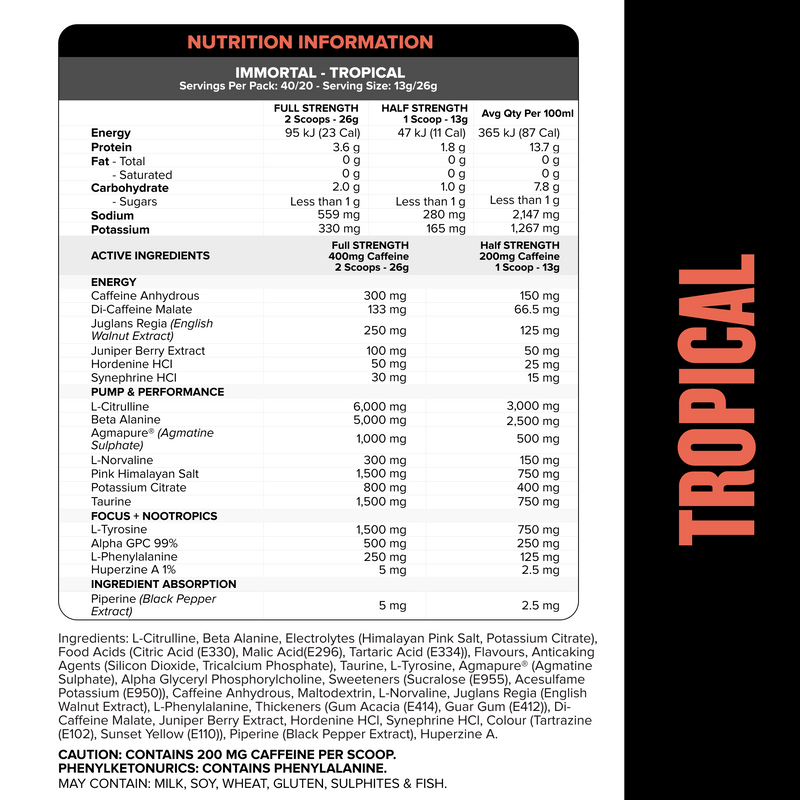 IMMORTAL Pre-Workout - Tropical - 40 serves