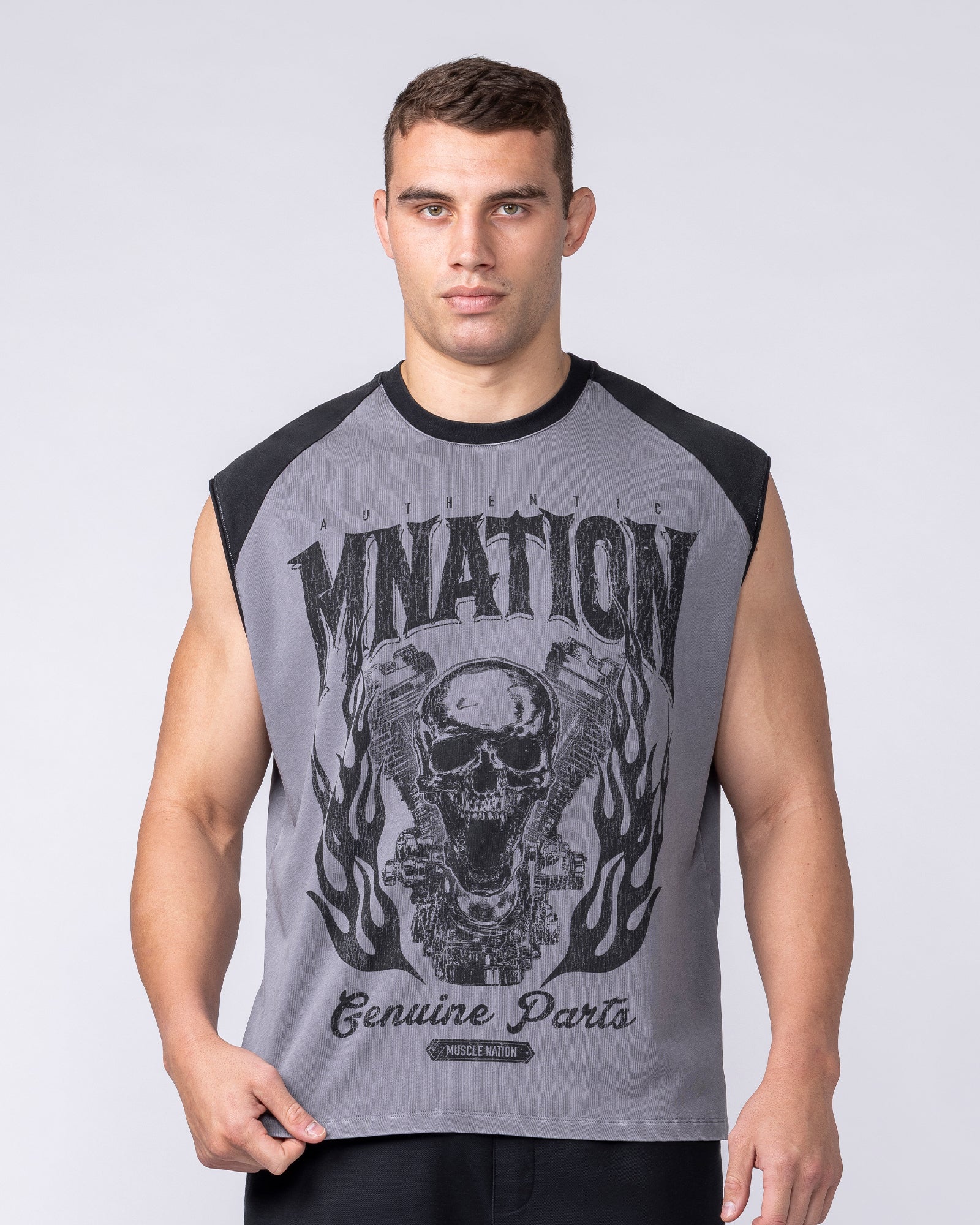 Iron Skull Raglan Boxy Muscle Tank - Washed Tornado