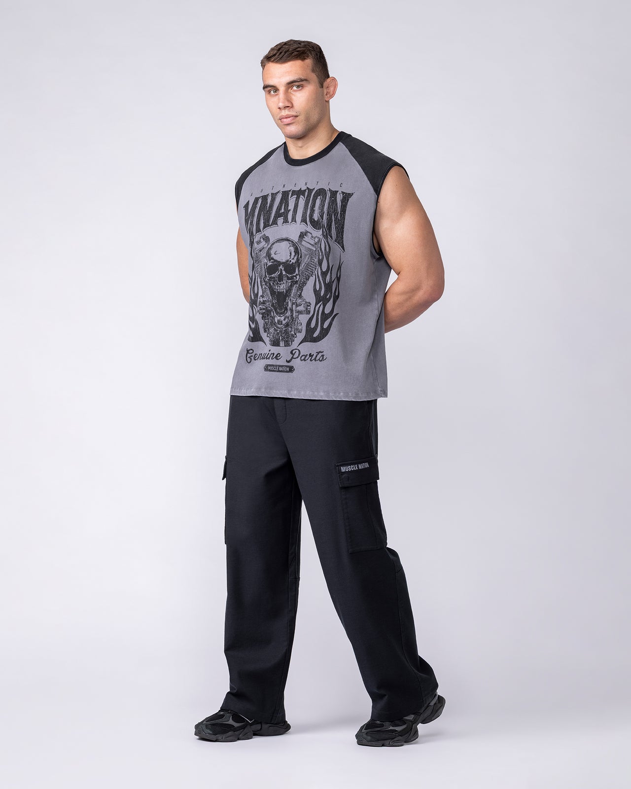 Iron Skull Raglan Boxy Muscle Tank - Washed Tornado