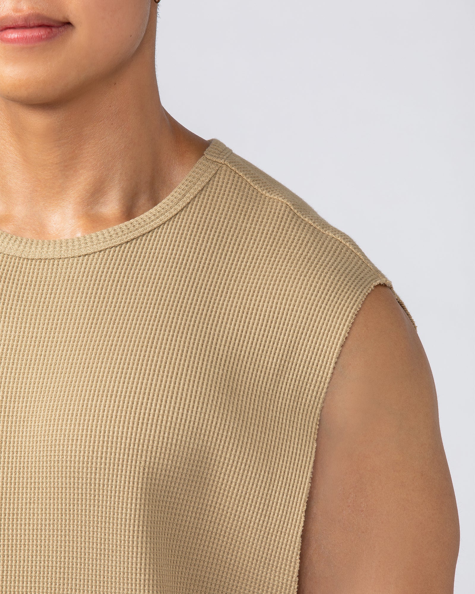 Lee Lem Short Boxy Waffle Muscle Tank - Butterscotch-Singlets & Tanks-XS-022548BTTRSTCH-XS-MNAPPRL42807-2-Muscle Nation