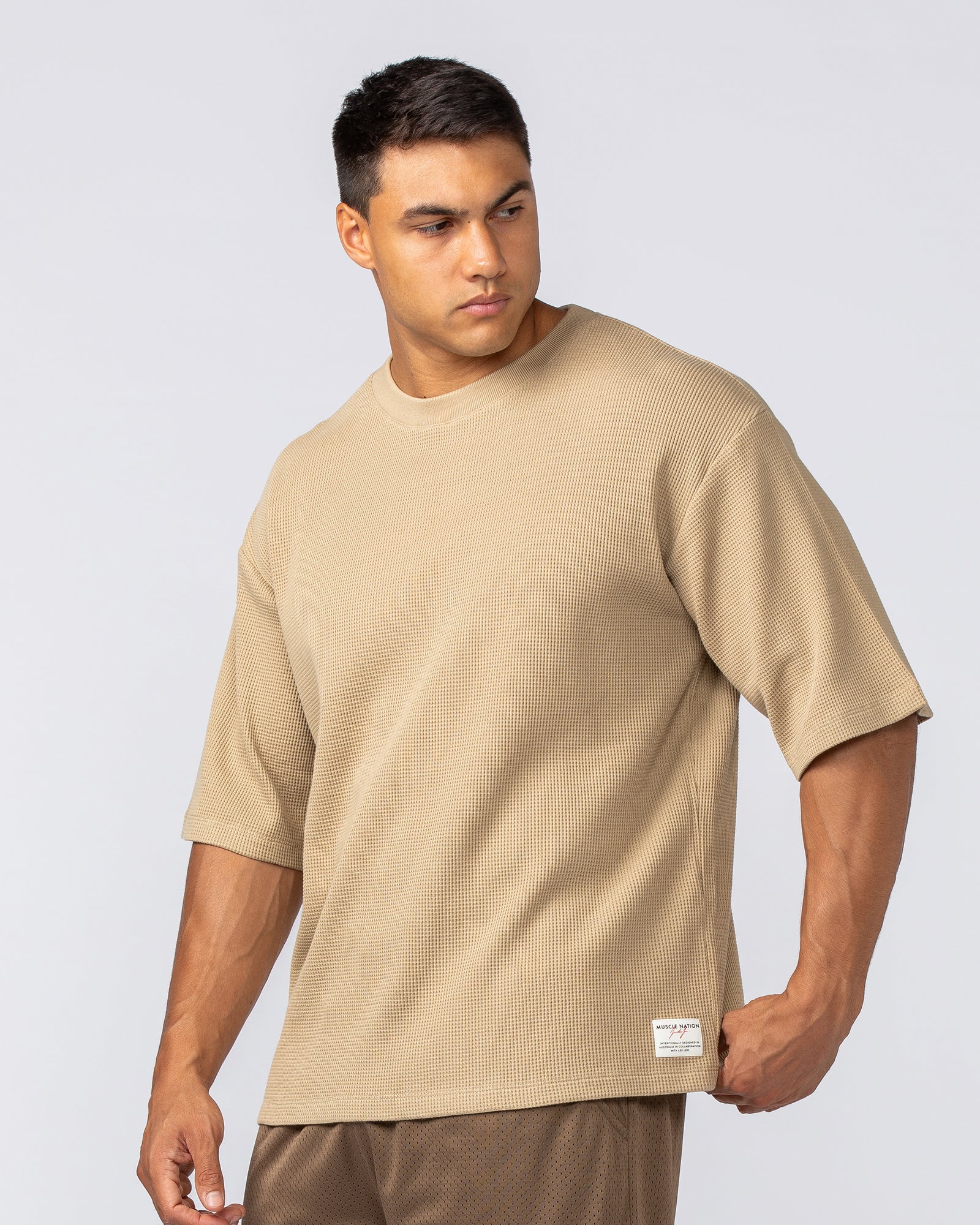 Lee Lem Short Boxy Waffle Tee - Butterscotch-T-Shirts-XS-022552BTTRSTCH-XS-MNAPPRL40942-2-Muscle Nation