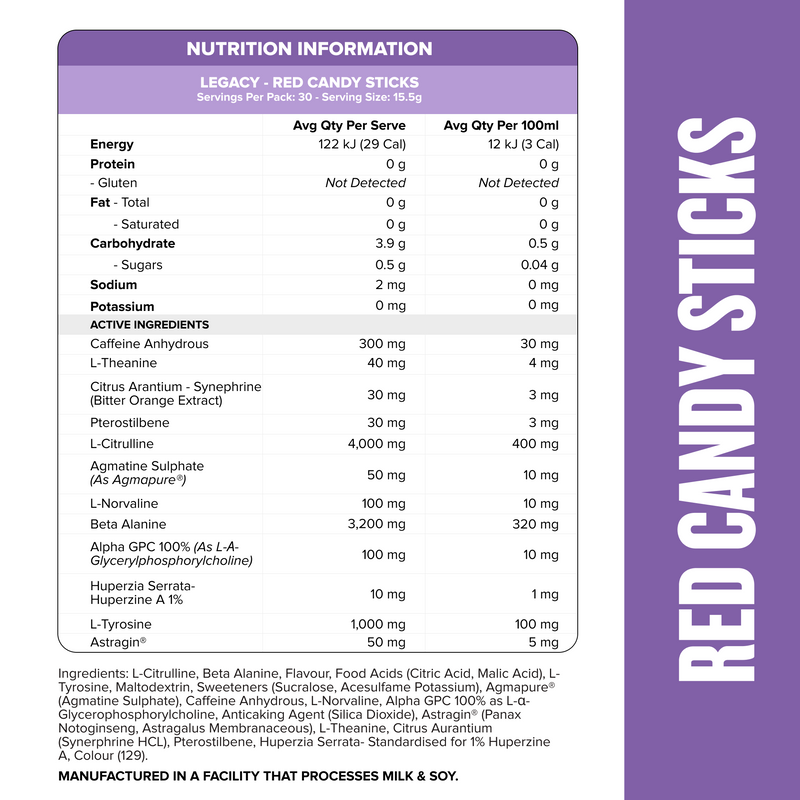LEGACY Pre Workout Energy - Red Candy Sticks - 30 serves-Pre-Workouts-MNSUPPS0135-745125305851-2-Muscle Nation