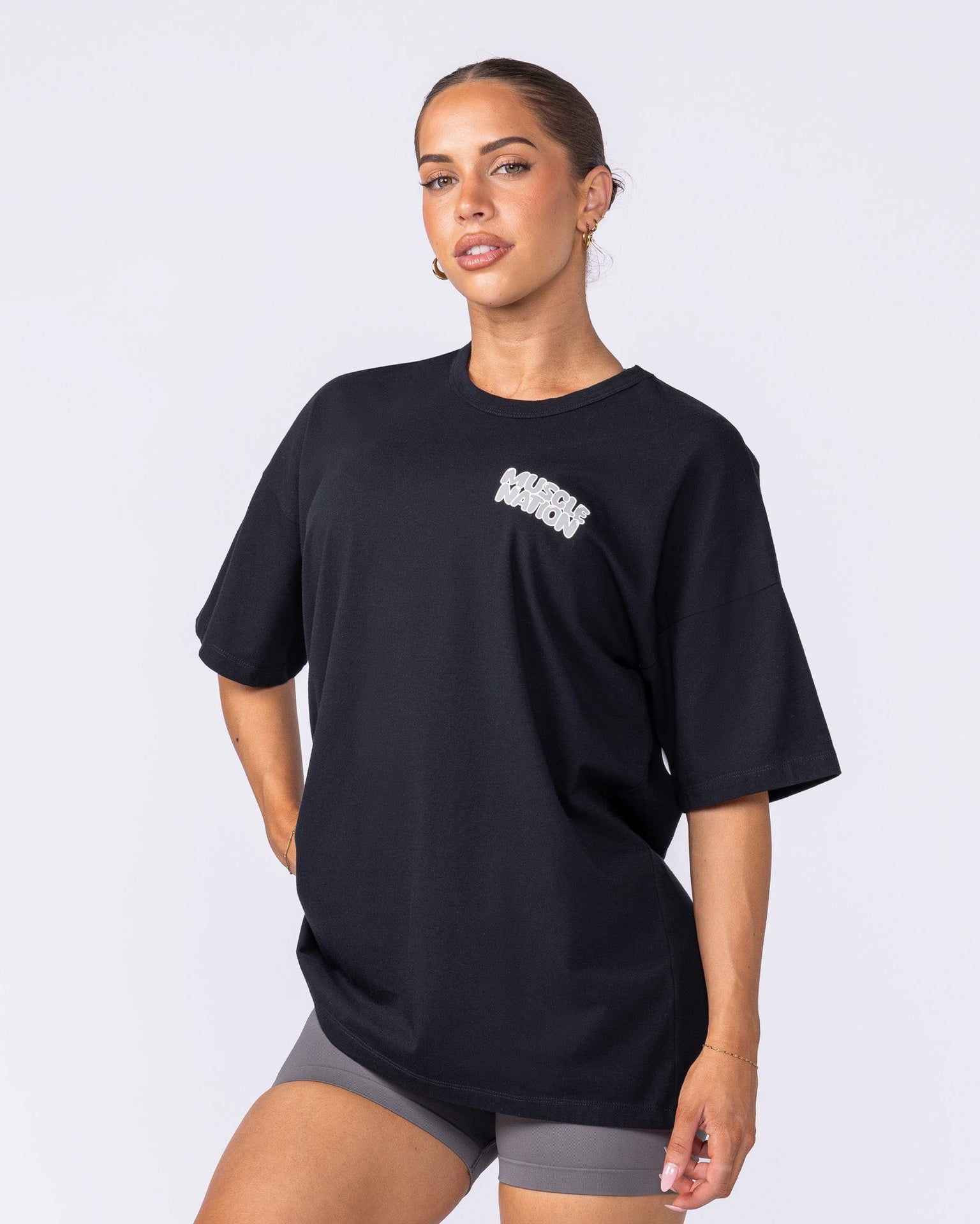 Lifting Club Oversized Tee - Black-T-Shirts-XXS-022509BLK-XXS-MNAPPRL40574-3-Muscle Nation