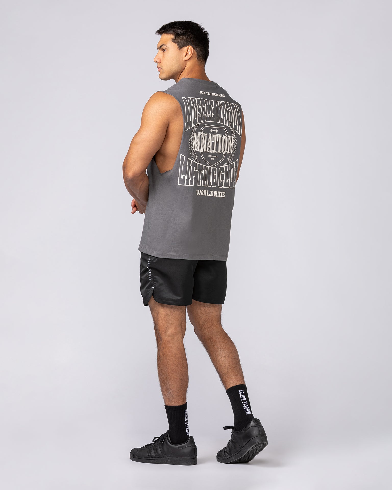Lifting Club Drop Arm Tank - Gunmetal-Singlets & Tanks-S-062528GUNMTL-S-MNAPPRL43258-5-Muscle Nation